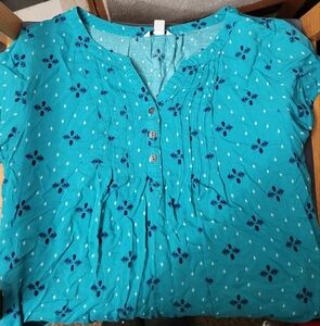 Blue Floral Button-Up Blouse